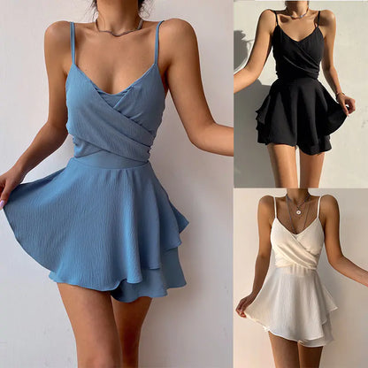 Summer Women's Solid Color Backless Fitted Dress